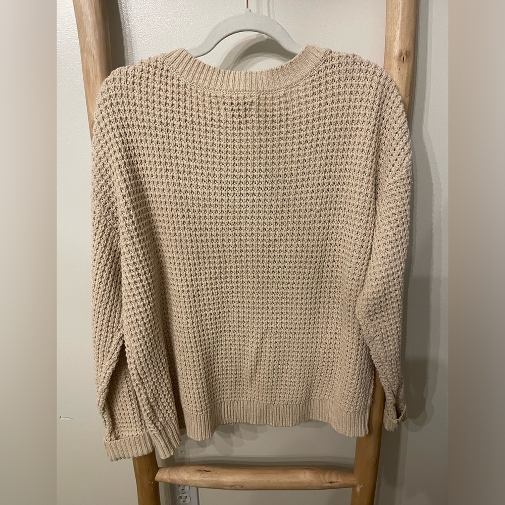 Mudpie Kara Boho Knit Button Front V-Neck Casual Neutral Cardigan Cream S/M - Picture 5 of 7